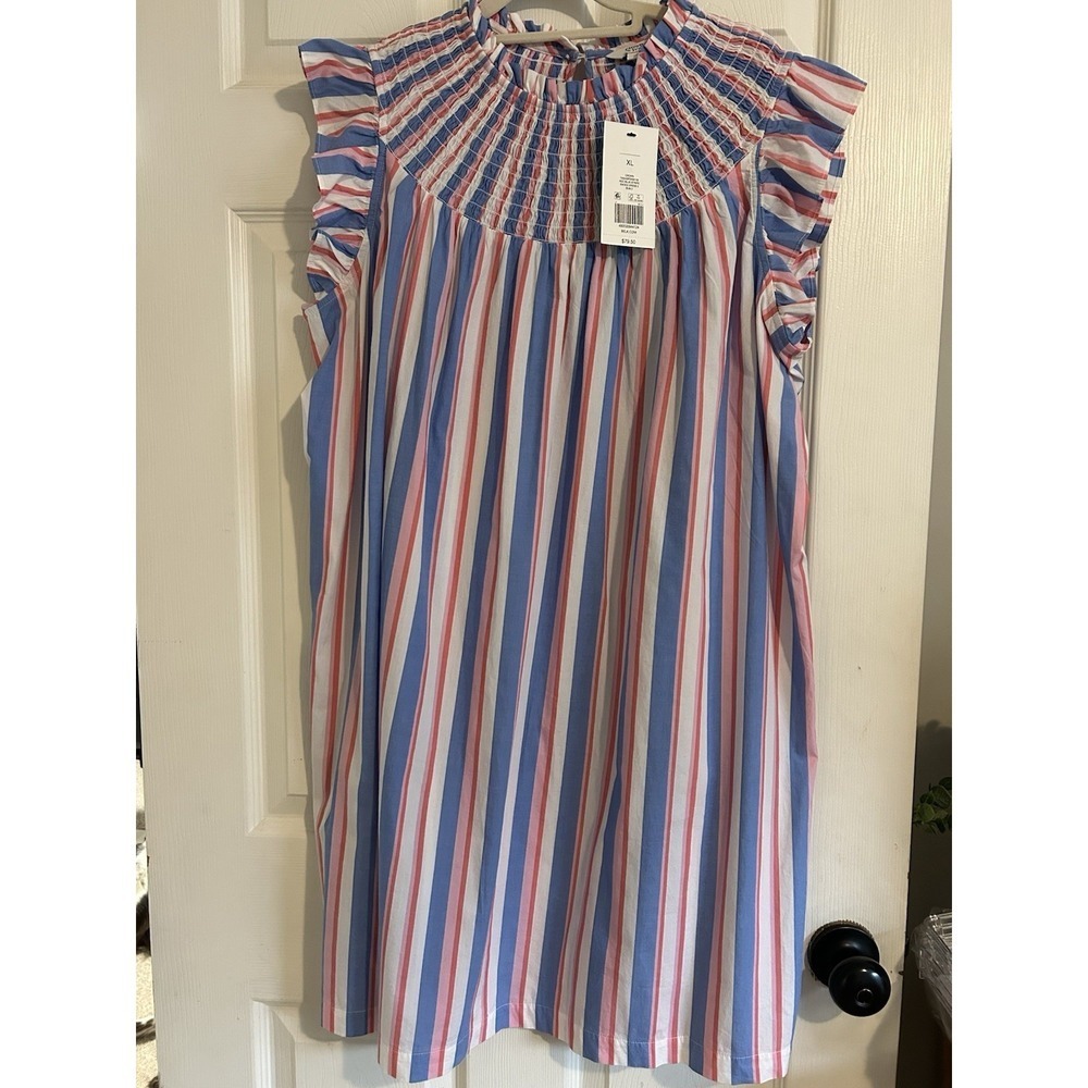 Crown & Ivy Dress Women's Size XL Flutter Sleeve Smocked Stripe Patriotic NWT